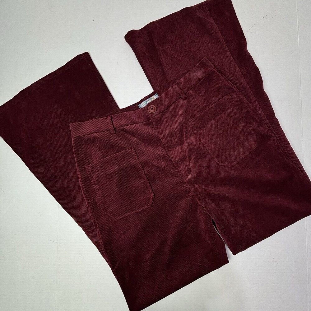Burgundy Flare Corduroy Pants Womens 31X30 High Rise Bareback Good Luck Gem NWOT